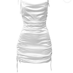 White Satin Drawstring Dress